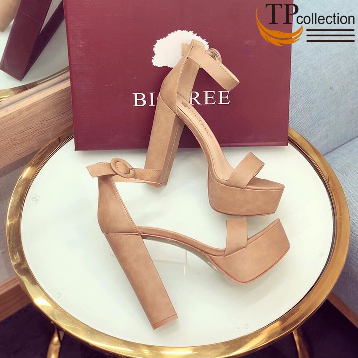 Giầy Sandal Cao Gót BIG-TREE 13cm, Hở Ngón Chống Nước, Sandal Đi Bar Mầu Kem Vàng Full box S162