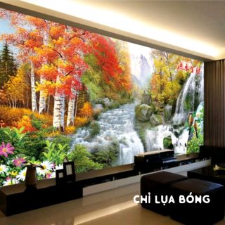 Tranh thêu Chỉ Lụa Phong cảnh rừng thu thay lá tuyệt đẹp kt 149*72cm