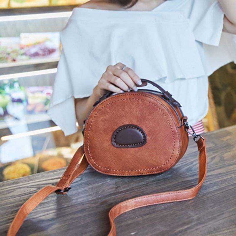 Túi Xách Da Đeo Vai Dáng Tròn Phong Cách Vintage Cho Nữ