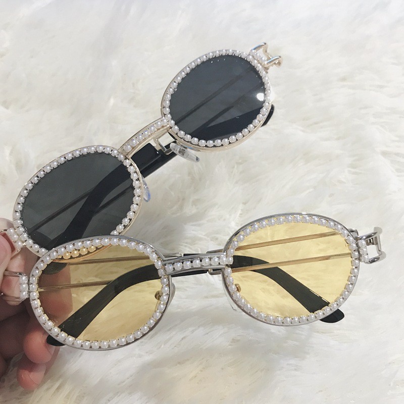 Kính Mát Gọng Tròn Đính Đá Phong Cách Retro 2019 Thời Trang