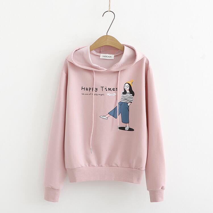 MẪU ÁO KHOÁC NỈ HOODIE IN HÌNH CÔ GÁI THỜI GIAN HẠNH PHÚC