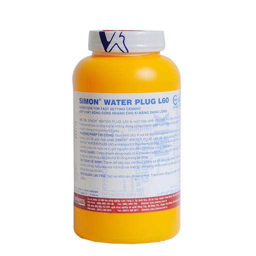 Hợp chất dạng lỏng đông cứng nhanh cho xi măng - Chất đóng rắn cho xi măng nhanh - Vinkems Simon WaterPlug L60 lon 1lít