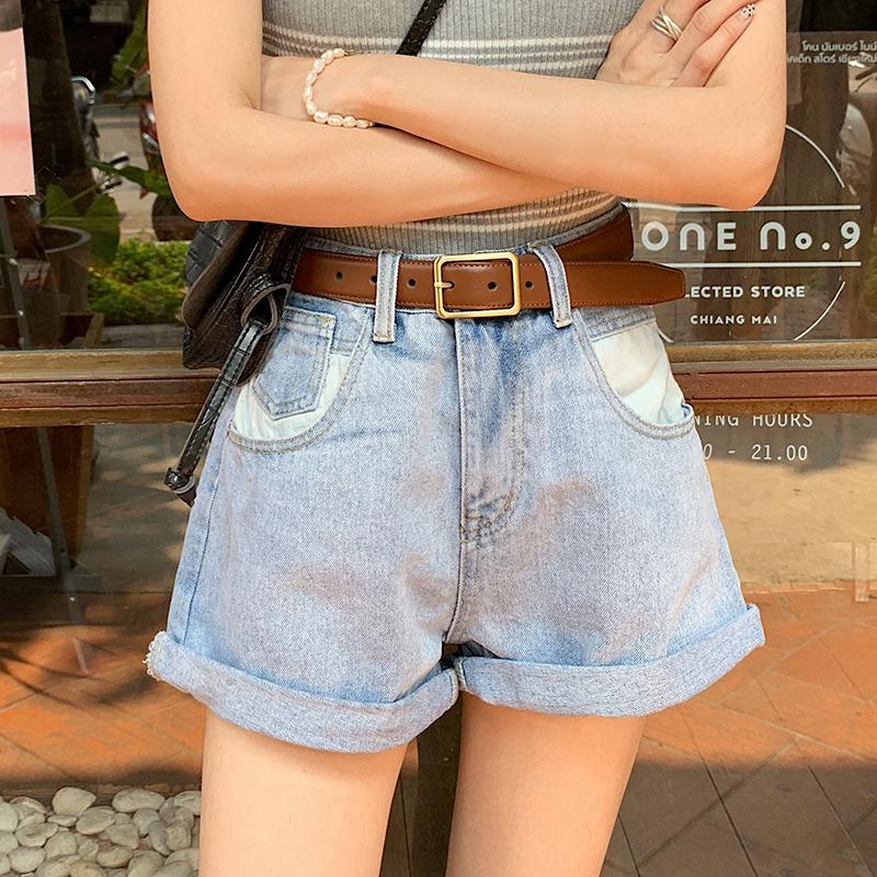 Quần short denim lưng cao phong cách Hàn Quốc