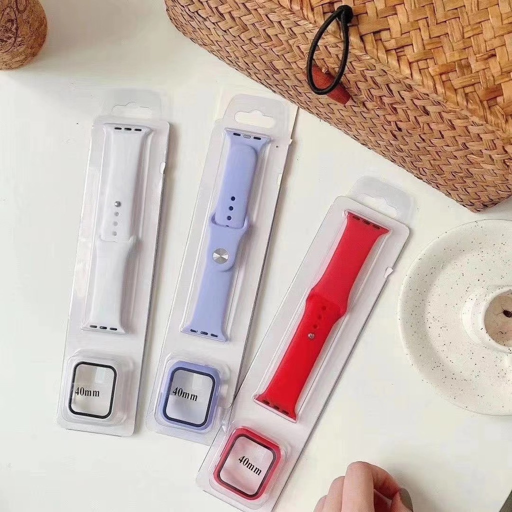 Dây đeo silicone kèm ốp bảo vệ mặt đồng hồ thông minh thích hợp cho Apple Iwatch Series 5 4 3