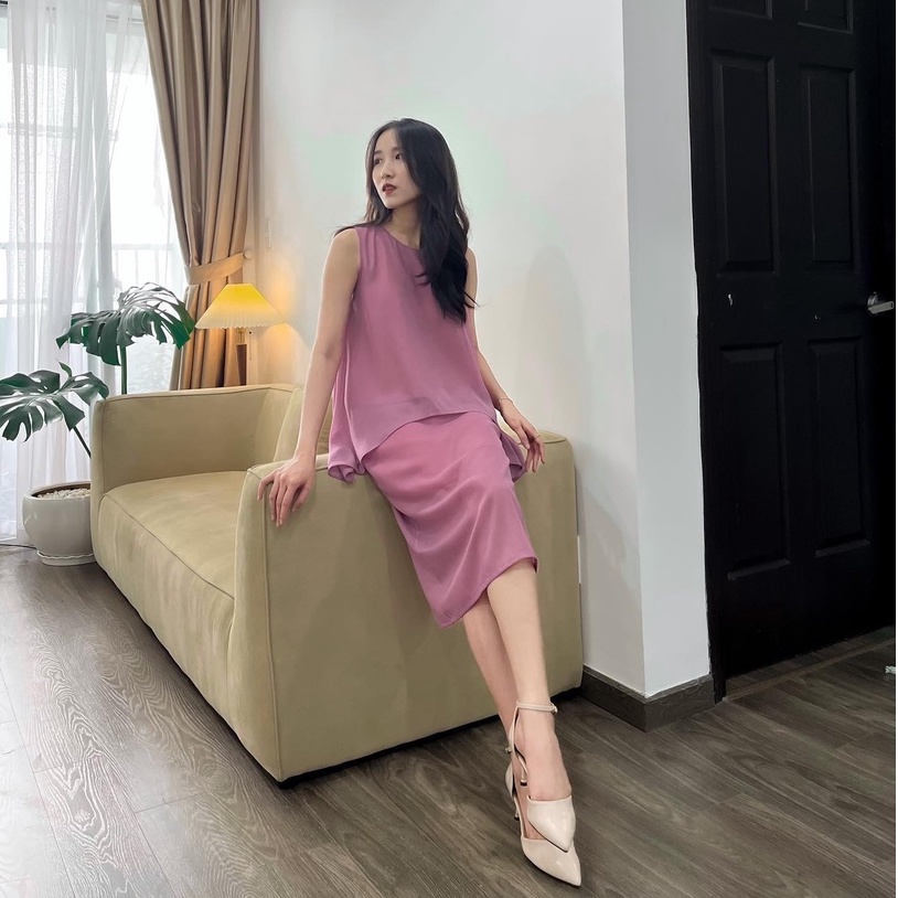 Set áo kiểu bồng chân váy dài xẻ tà sau chất liệu tơ ánh Lexi Set - Miahou Closet