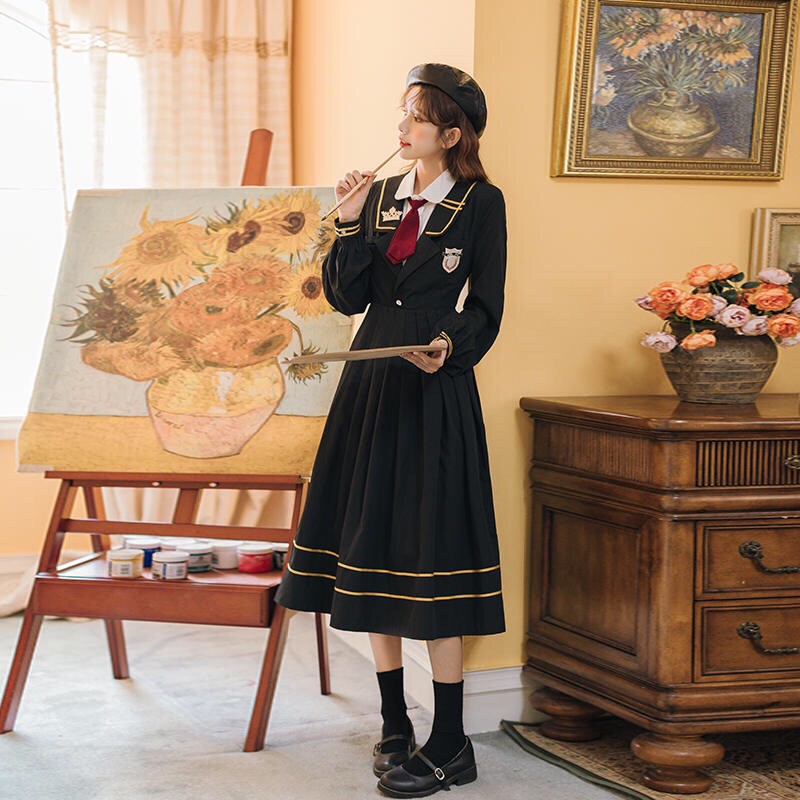 YAS0019 - Set áo váy JK liền thân đen dáng dài