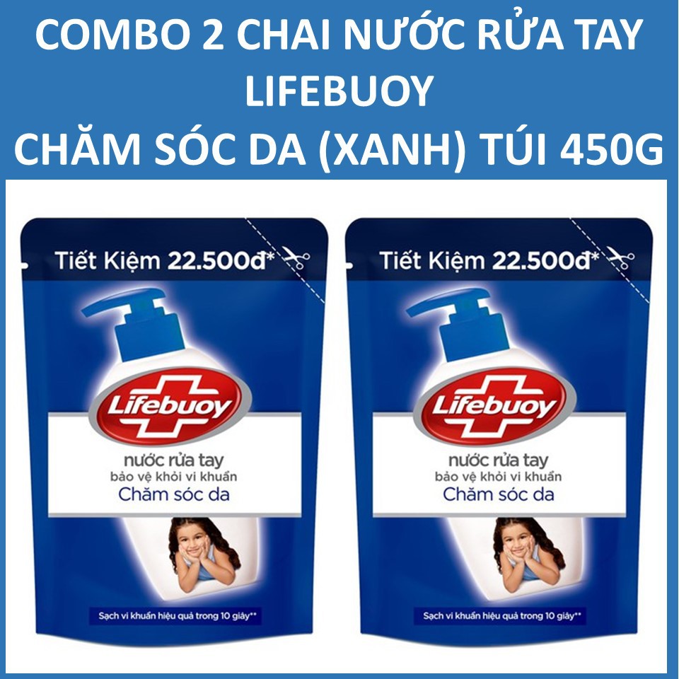 COMBO 2 túi Nước rửa tay Lifebuoy Chăm sóc da (Xanh) 450gX2