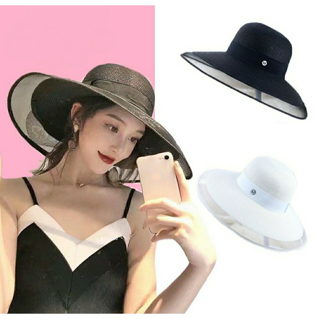 [Mã FAMARAL1 giảm 10K đơn 50K]Mũ Cói Vành Rộng Lưới Viền