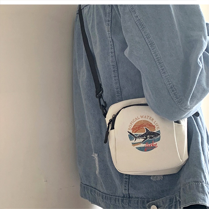 Túi đeo chéo Mini đựng điện thoại họa tiết cá mập phong cách Hàn Quốc