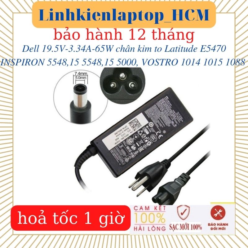 SạcDell 19.5V-3.34A-65W chân kim to-Sạc dell Latitude E6430 E5470 INSPIRON 15 5548 15 5000 5548 VOSTRO 1014 1015 1088