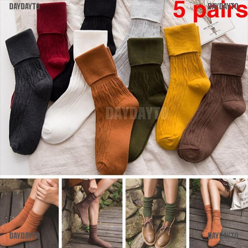 Set 5 Đôi Tất Cotton Mềm Mại Dày Dặn Giữ Ấm Mùa Đông Cho Nữ