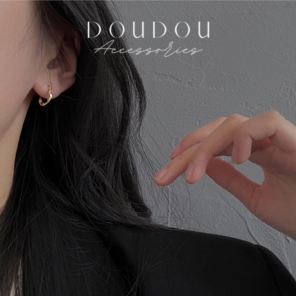 Bông tai nữ tròn chất liệu bạc 925 Doudou Phụ kiện Khuyên hoa tai ôm sát cá tính phong cách Hàn Quốc thời trang EH002