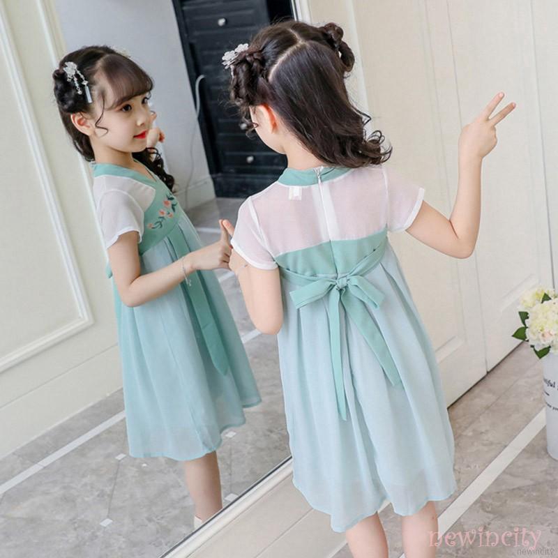 Đầm bé gái thêu hoa cổ xưa phong cách Trung Hoa