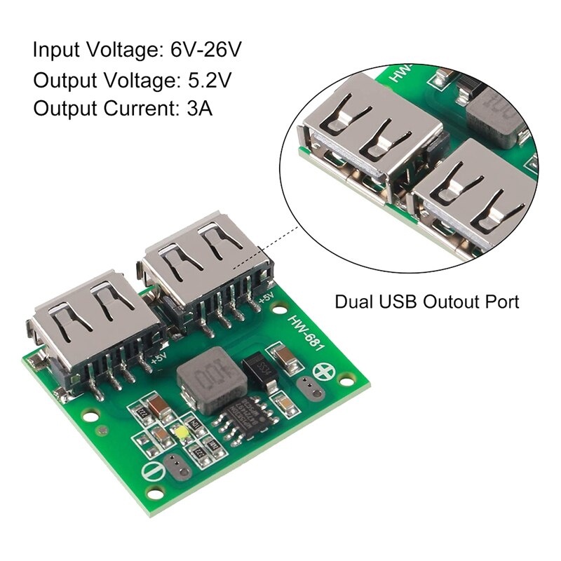 Mạch sạc dự phòng hạ áp 5V 3A 2 cổng USB, Module hạ áp 6-24V 12V/24V sang 5V3A có cổng USB dành cho xe hơi hiệu suất cao