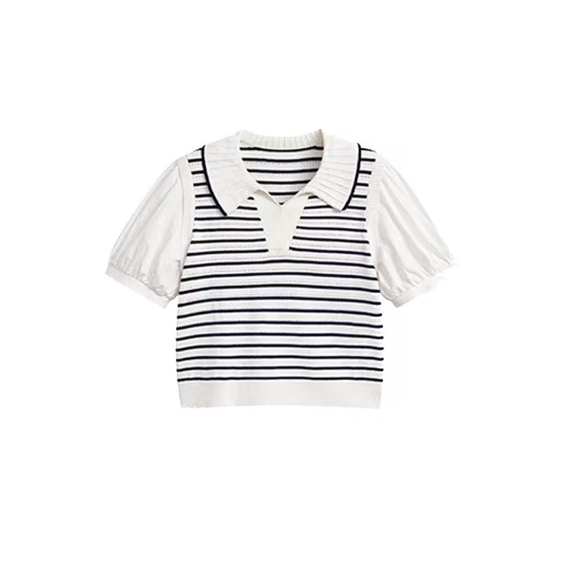 NZN Áo polo dệt kim tay ngắn họa tiết sọc caro thời trang Hàn Quốc cho nữ