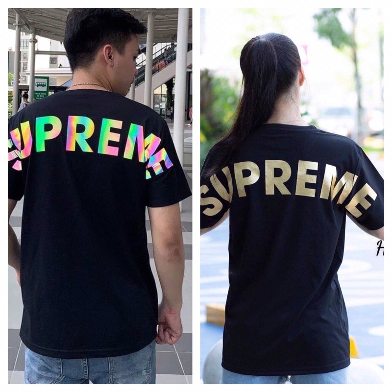 áo thun tay lỡ in chữ phản quang chạy vai supreme ht