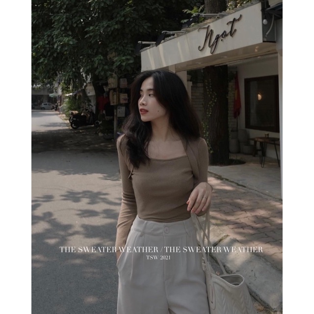 Áo len tăm dài tay cổ U ôm body sang chảnh | BigBuy360 - bigbuy360.vn