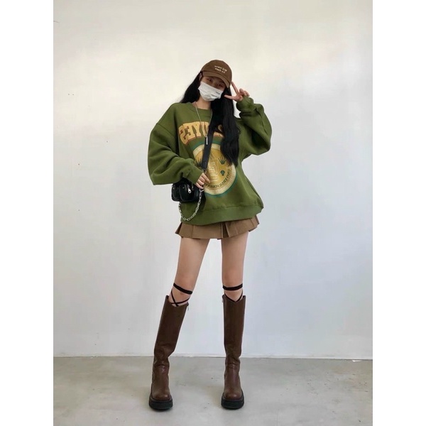 (Ảnh Thật) Set Sweater Xanh + Chân Váy Xếp Li