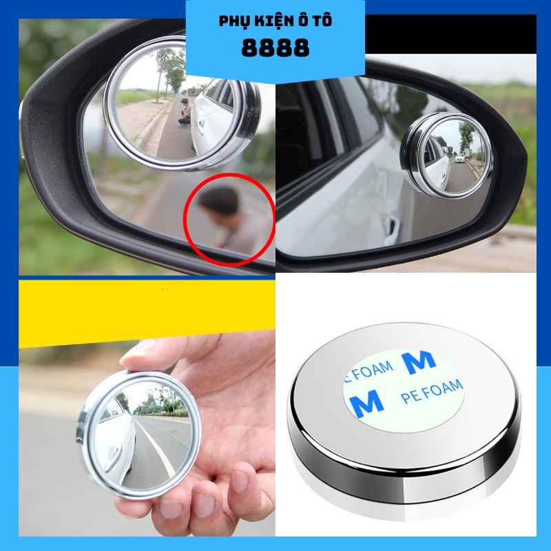 Gương Cầu Lồi Ô Tô Xoay 360 Độ, viền mạ Chrome - 1 Cặp 2 Cái - Gương Lồi Ô Tô 8888