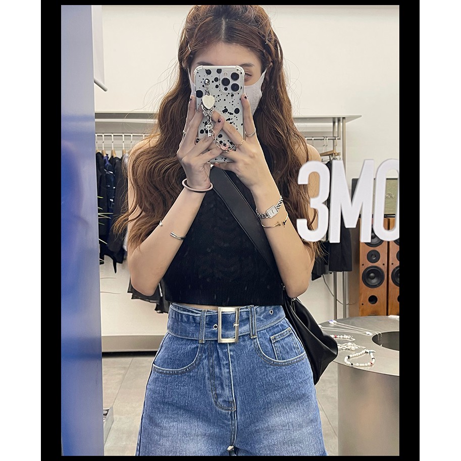 Xiaozhainv Áo Yếm Croptop Dệt Kim Sát Nách Thoáng Khí Thời Trang Mùa Hè Cho Nữ