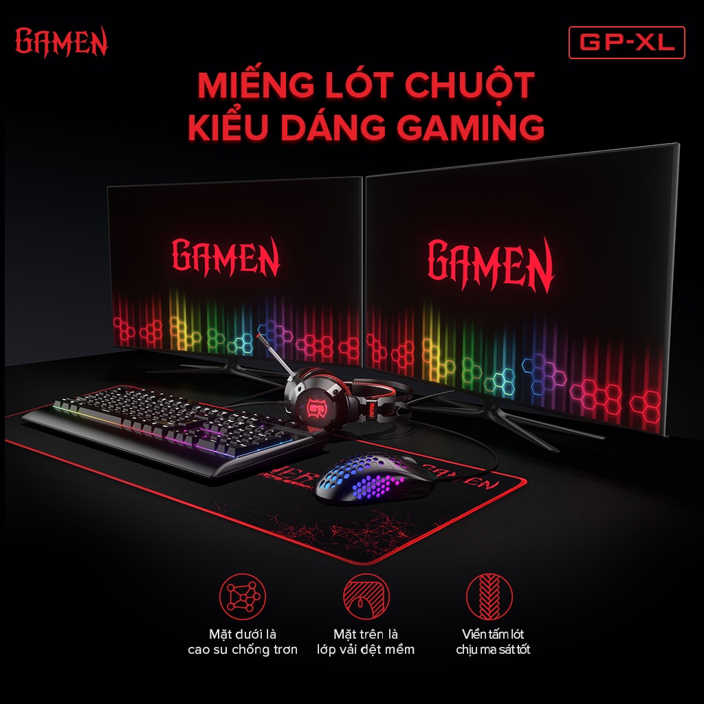 Tấm lót chuột Gamen GP-XL bàn di chuột kiểu dáng gaming kích thước lớn 70 x 30 cm