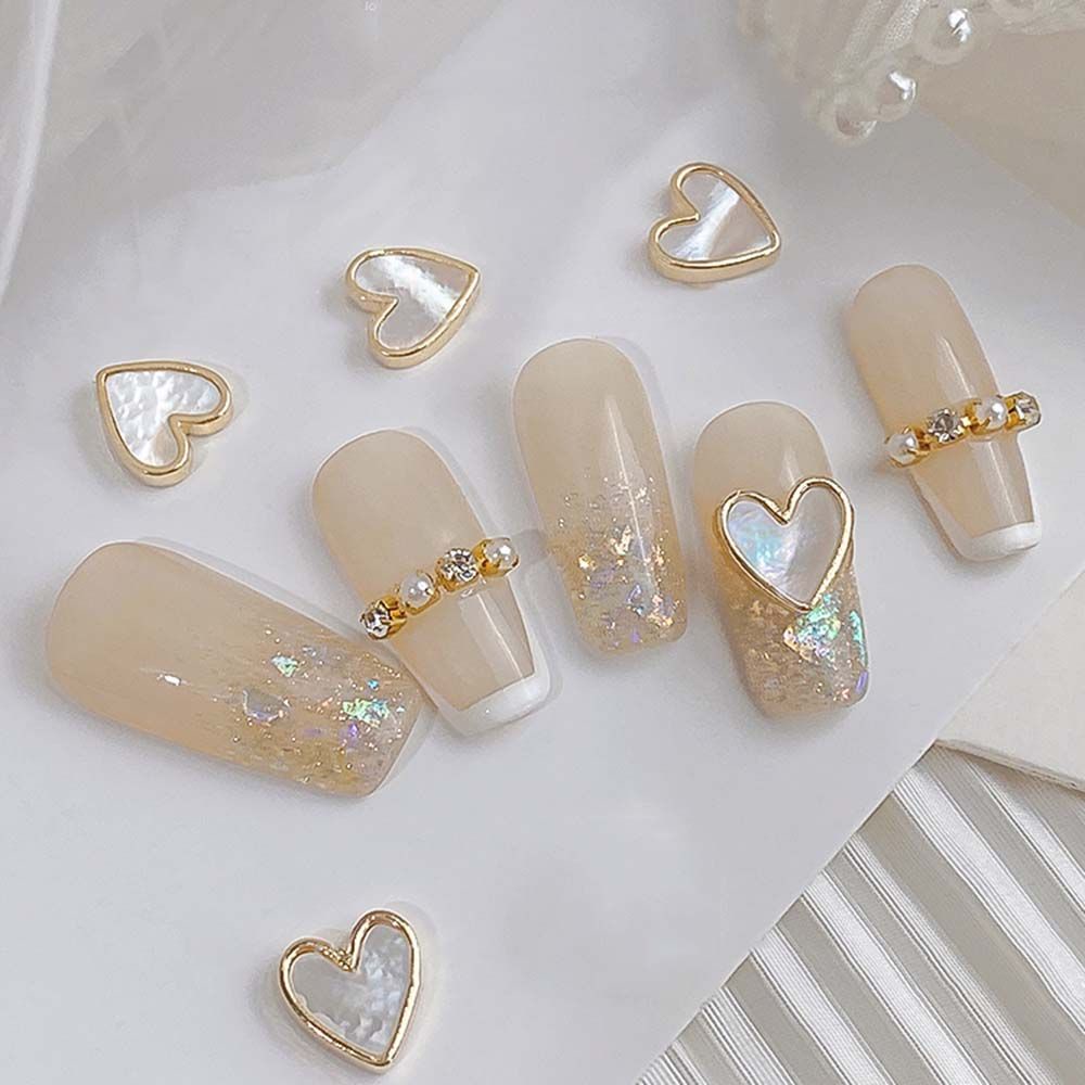 [Hàng mới về] Phụ kiện trang trí móng tay nghệ thuật hình trái tim vỏ sò 3D bằng hợp kim sáng bóng kiểu Nhật Bản