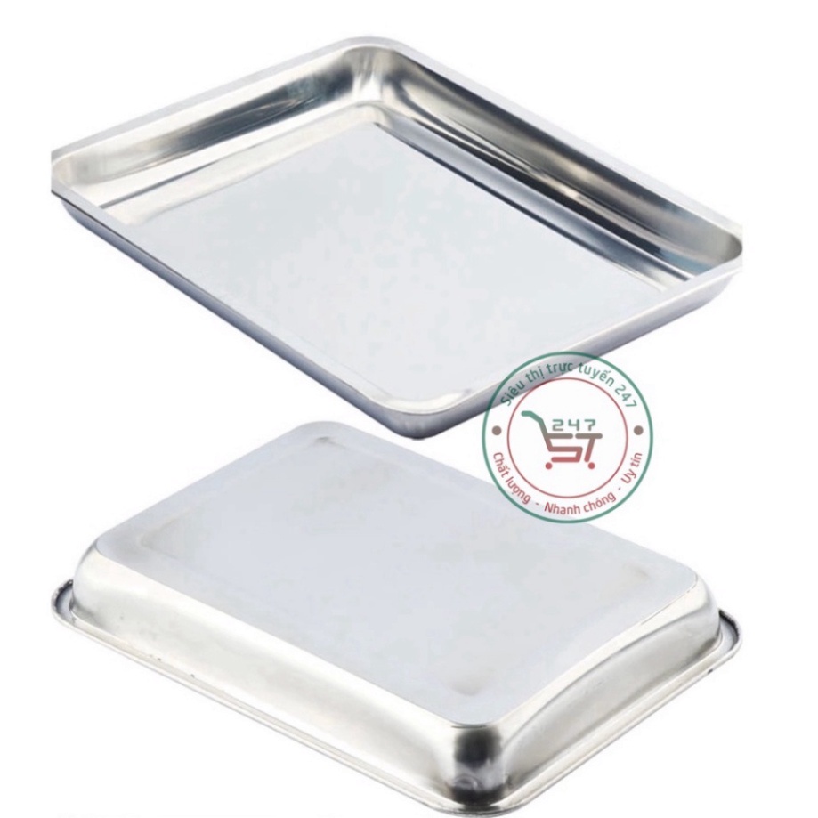 Khay inox sâu lòng đựng đồ ăn nhiều kích thước tiện dụng. Khay inox buffet chữ nhật sáng bóng