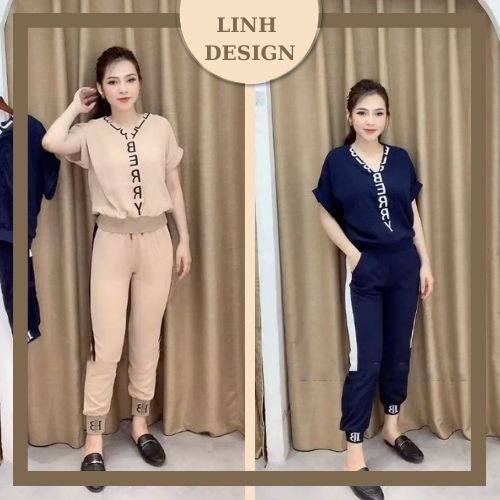 Bộ quần áo thể thao nữ chất đũi cực Năng động chất đẹp, mịn, nhẹ 🥇 Bộ thể thao chất đũi lụa mềm mịn thêu B-B-R