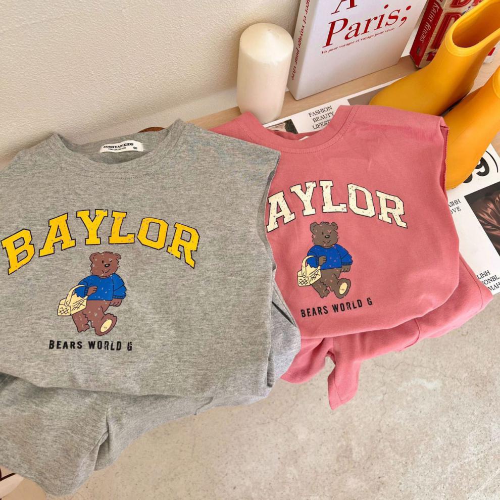 Bộ Áo Thun Sát Nách Vải Cotton In Hoạt Hình Gấu Phối Quần Short Thời Trang Mùa Hè Cho Bé