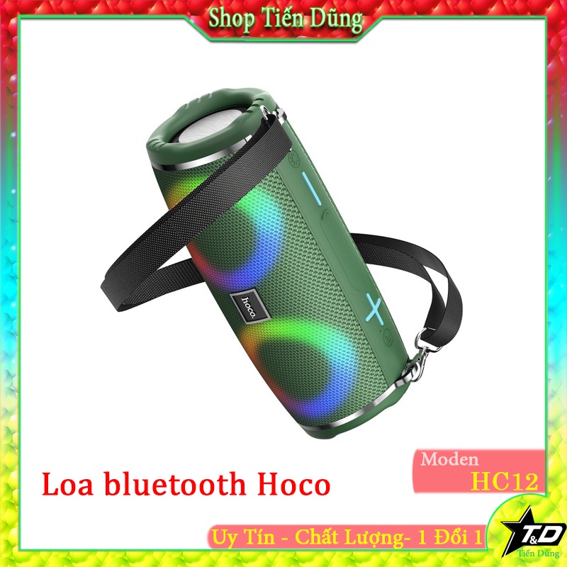 Loa Bluetooth Hoco HC12 hàng chính hãng âm thanh trung thực có đèn led đổi màu tích hợp thẻ nhớ, USB, dây đeo.