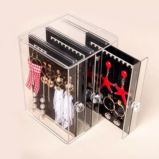 Hộp Đựng Trang Sức Treo Bông Tai Trong Suốt Thanh Đen