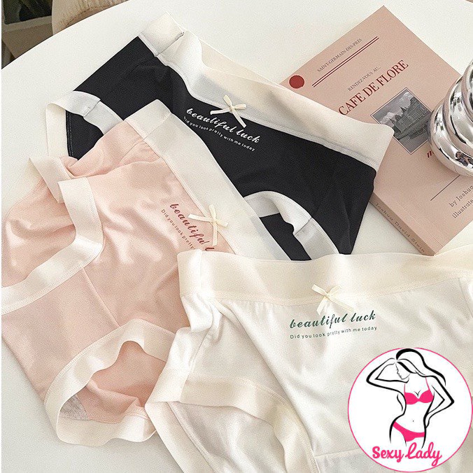 Quần Lót Nữ Cotton Viền Su Lạnh Phối Chữ Mềm Mát, Nâng Mông Tôn Dáng Gợi Cảm Beautiful luck