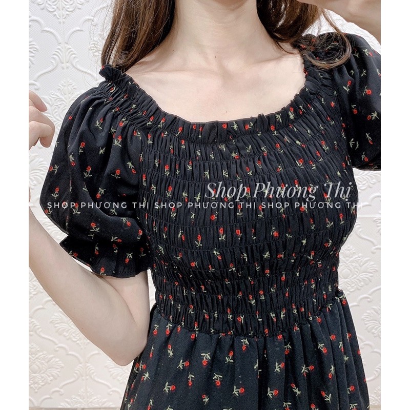 [Mã FAGET5K giảm 5K đơn 0đ] Váy hoa nhí trễ vai chun ngực mặc 2 kiểu (hình thật/sẵn/video)) | BigBuy360 - bigbuy360.vn