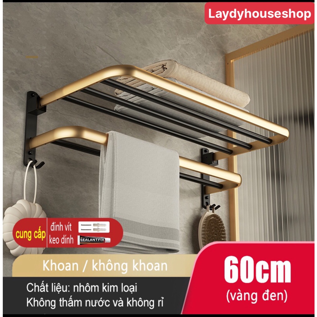 Kệ để đồ dùng phòng tắm gắn tường MEIDOO không cần khoan thiết kế màu vàng đen sang trọng cho phòng tắm nhà bạn- Giá Để