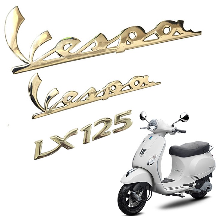 Bộ 3 Tem Logo Nổi Vespa LX125 Dán Xe