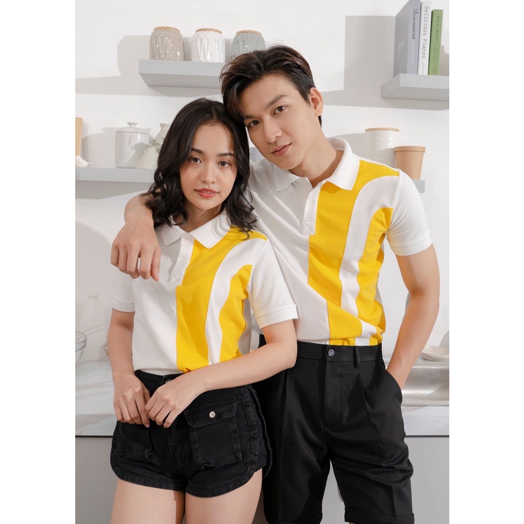 Áo thun Polo phối màu vàng vải cá sấu cotton thương hiệu Mr Twins