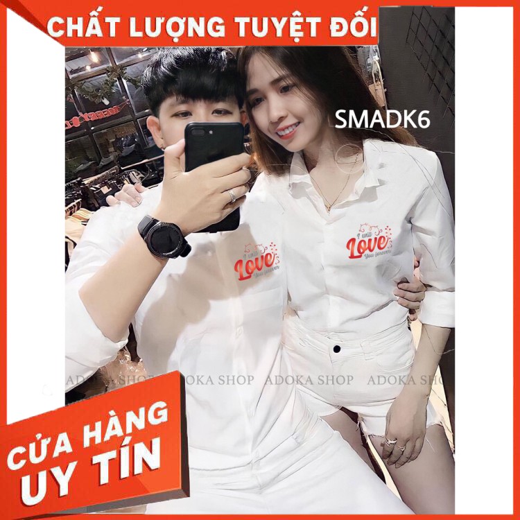 [Mã DONAKM1 giảm 10k đơn 100k ] Áo Sơ Mi Nam Nữ Đồ Đôi Dài Tay Hot Trend In Mẫu Tình Yêu Và Họa Tiết.Áo cặp D4. Đợt 1 | BigBuy360 - bigbuy360.vn