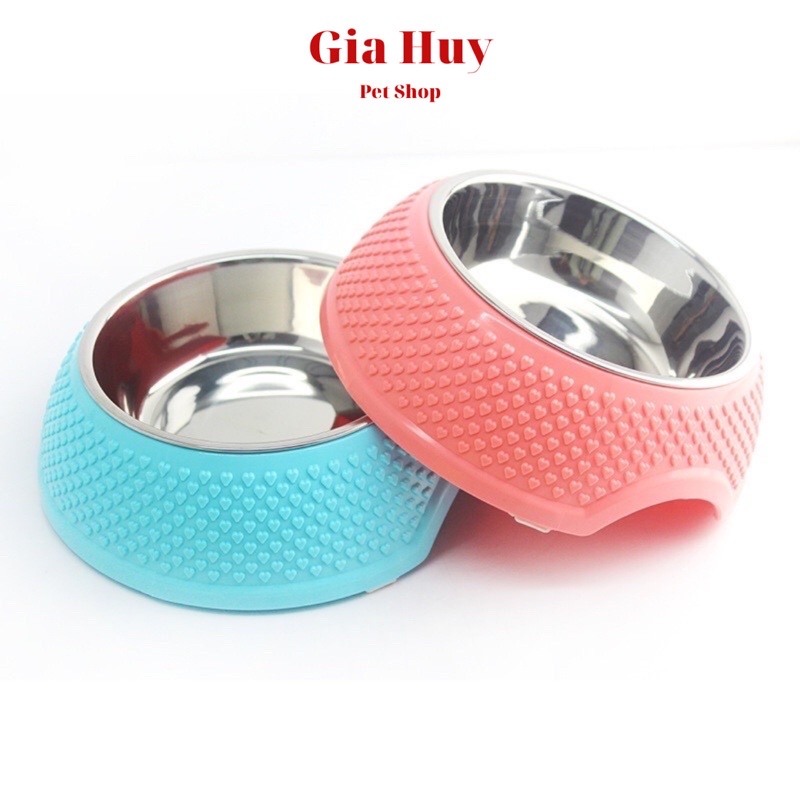 Bát Ăn Cho Chó Mèo Kèm Bát Inox Vân Trái Tim