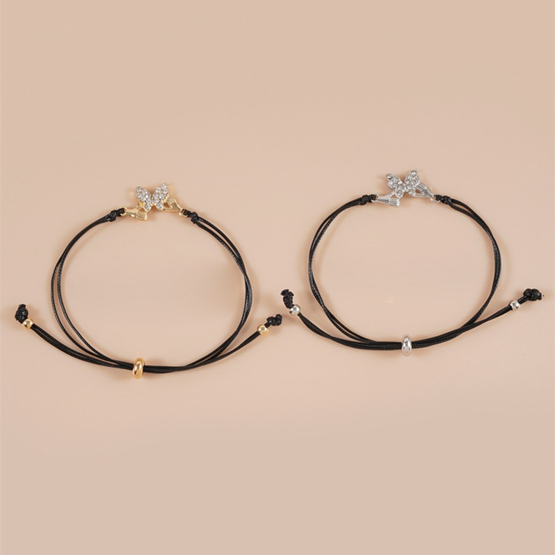 Set 2 Vòng Tay Dây Bện Gắn Thẻ Hình Bướm Dễ Thương Có Thể Điều Chỉnh Cho Cặp Đôi Bạn Thân