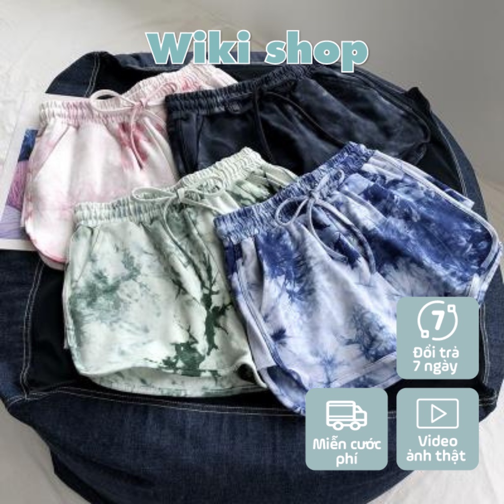 Quần đùi loang unisex cạp chun freesize phôm rộng dáng suông cực tôn dáng - Quần đùi nữ mặc nhà mặc đi tập