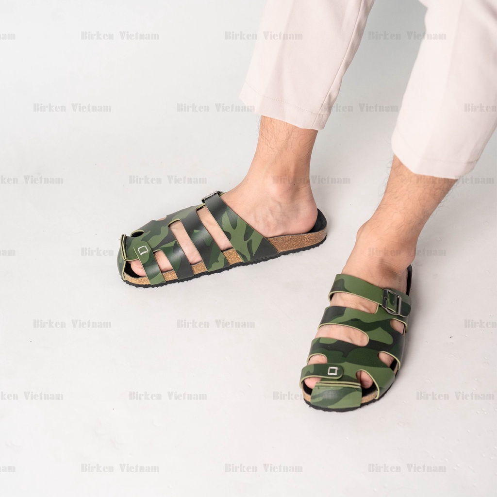 [ New Style ] Mã Dép Rọ ĐẾ TRẤU Da PU Camo Rằn Ri Quai Rọ Unisex Birken Việt Nam Biolinee