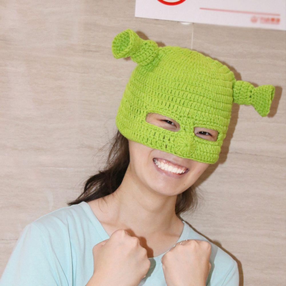Mũ Len Đan Giữ Ấm Tai Dài Màu Xanh Lá Ogre Shrek Đơn Giản Mùa Đông Dành Cho Bạn Nữ