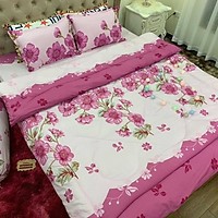 Set 4 Món Chăn Hè Trần Bông Gà và 2 Vỏ gối Mẫu ĐÀO HỒNG