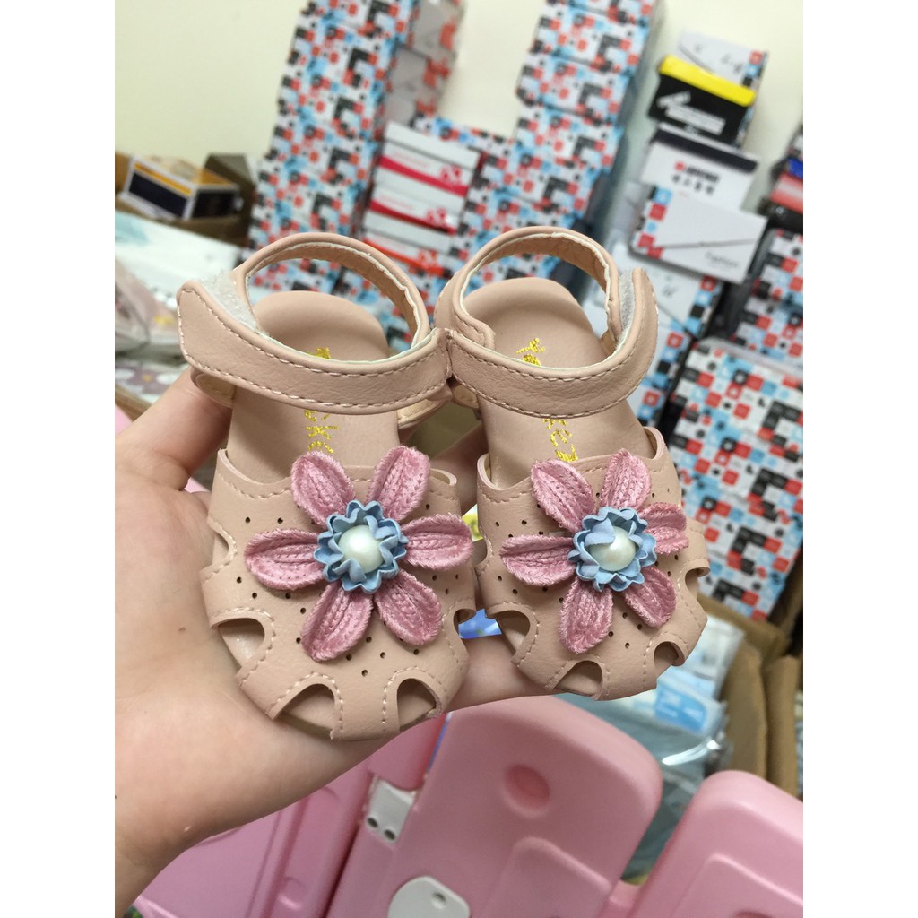 Sandal rọ đính hoa vải siêu xinh - giày bé gái Quảng Châu G43