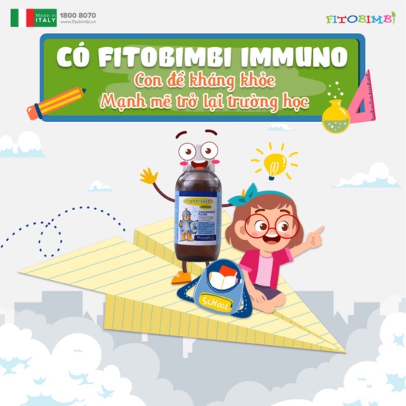Siro FITOBIMBI IMMUNO Giúp Nâng Cao Sức Đề Kháng, Tăng Cường Hệ Miễn Dịch Cho Bé Chai 200ml