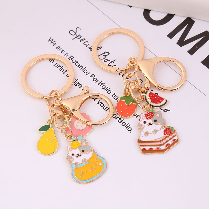 Móc Khóa Hợp Kim Tráng Men Hình Mèo Hoạt Hình Dễ Thương