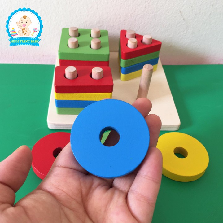 Đồ Chơi Montessori Bảng Chuỗi Thả Hình Bằng Gỗ Giúp Bé Học Phân Biệt Màu Sắc Hình Khối