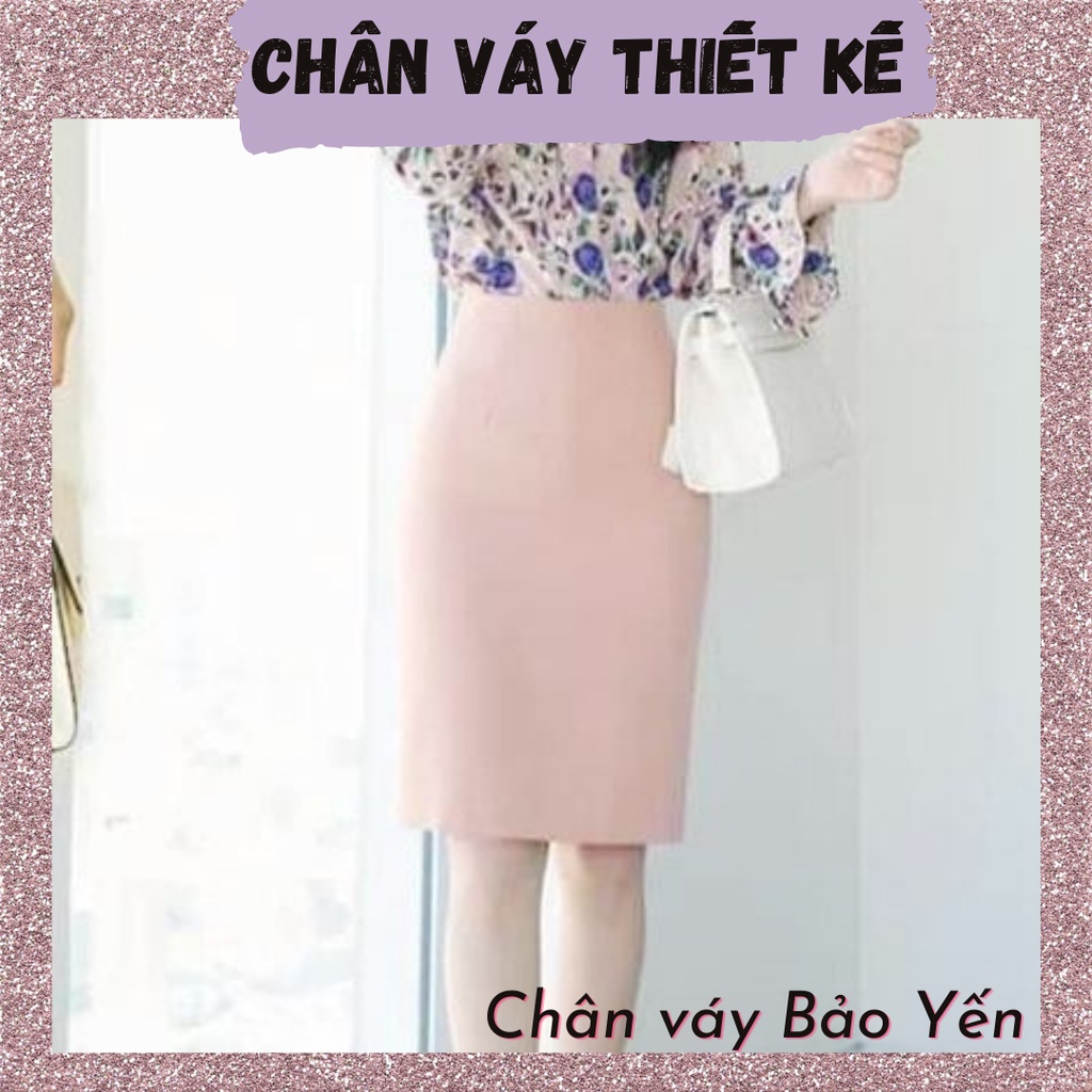 Chân váy bút chì xẻ sau hồng pastel 2 lớp tới gối - M41