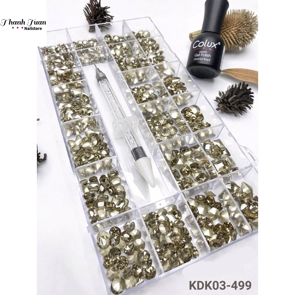 Khay đá khối mix size tặng kèm bút chấm đá 2 đầu Angelica- Phụ kiện đồ nail