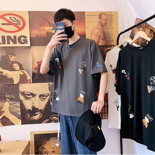 Áo phông nam nữ unisex tay lỡ thun form rộng CHIBI HH teen cổ tròn oversize cotton giá rẻ màu đen trắng tee pull